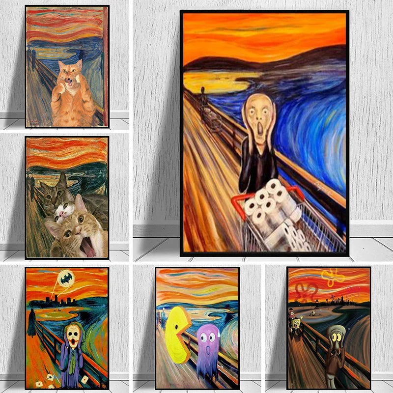 Toile imprimée Chat 'The Scream' en canvas coton premium