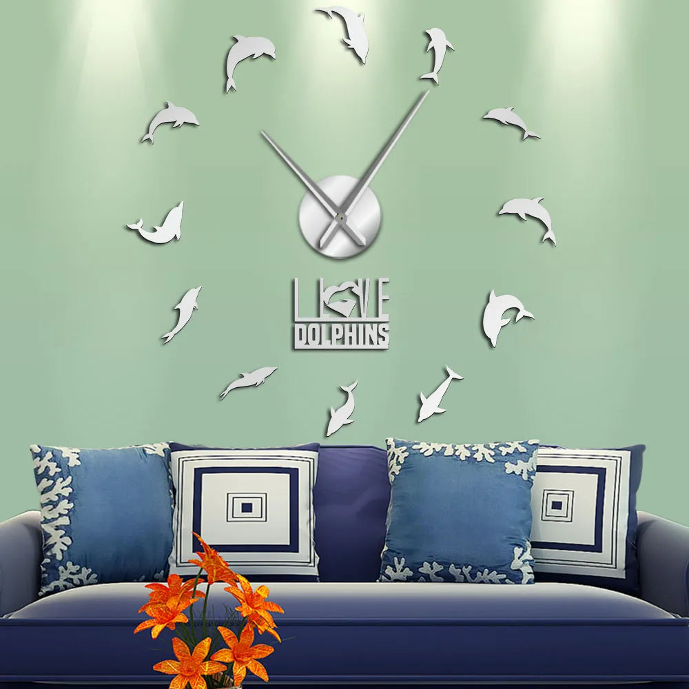 Horloge murale géante dauphins acrylique design salon