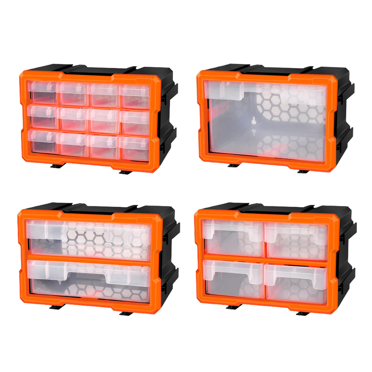 Boîte de rangement outils en plastique gris foncé avec couvercle transparent