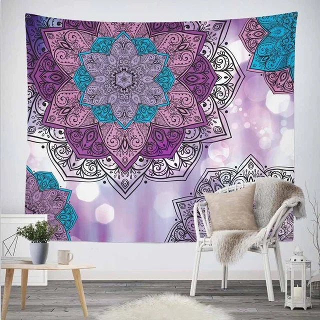 Tapisserie mandala vert fluo pour chambre