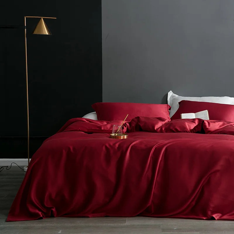 Housse de couette rouge en soie naturelle