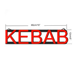 Détail des lettres KEBAB en éclairage LED rouge néon