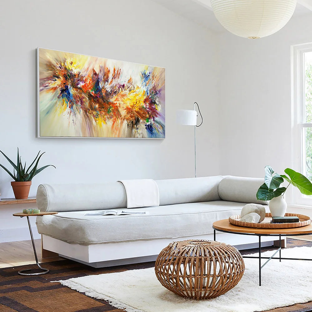 Détail de la peinture abstraite florale sur toile sans cadre