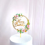 Fleur acrylique or avec inscription joyeux anniversaire