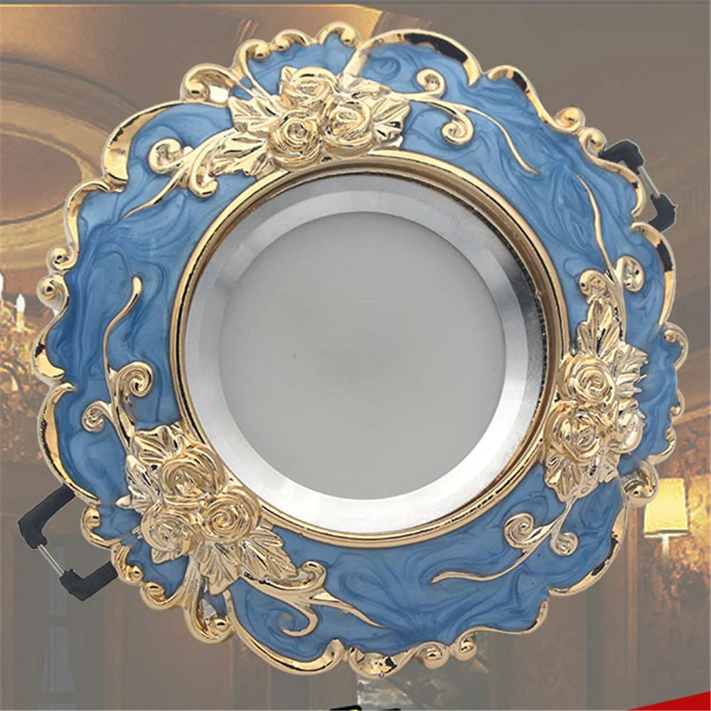 Luminaire encastré résine bleu or salon