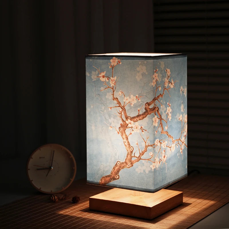 Veilleuse LED carrée en bois lampe de chevet japonaise rétro éclairage chaud
