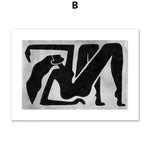 Une simple forme abstraite en noir et blanc représentant une silhouette humaine stylisée.