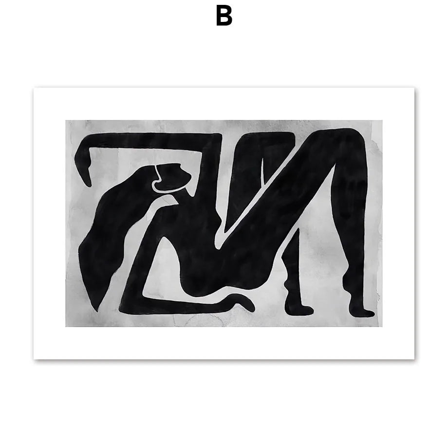 Une simple forme abstraite en noir et blanc représentant une silhouette humaine stylisée.
