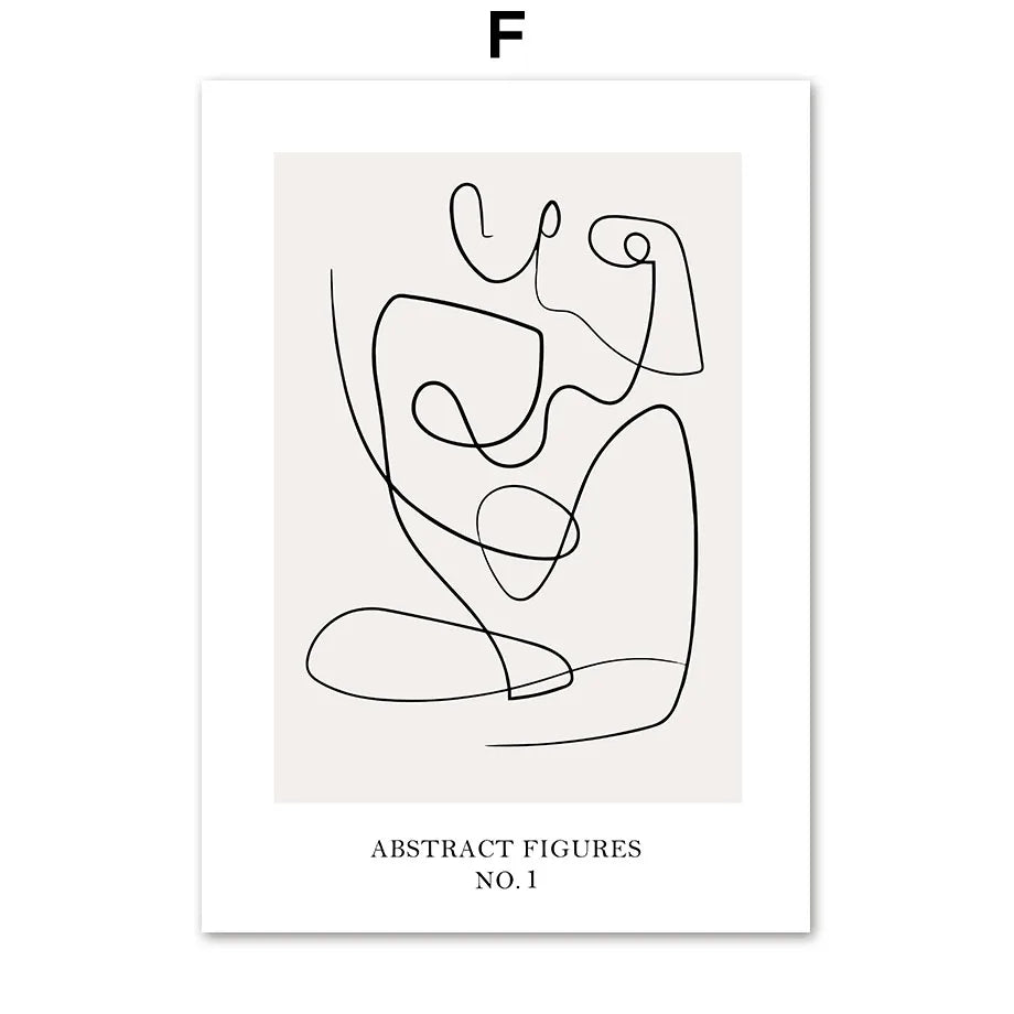 Une composition abstraite de formes organiques et fluides en noir et blanc, suggérant des figures humaines stylisées.