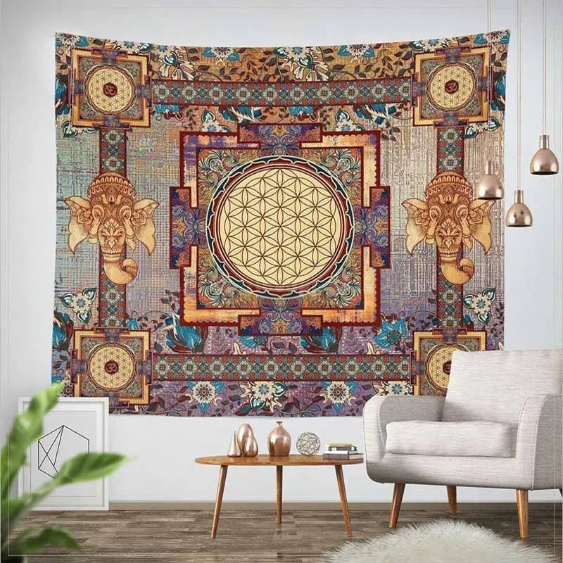 Tapisserie mandala indienne boho abricot