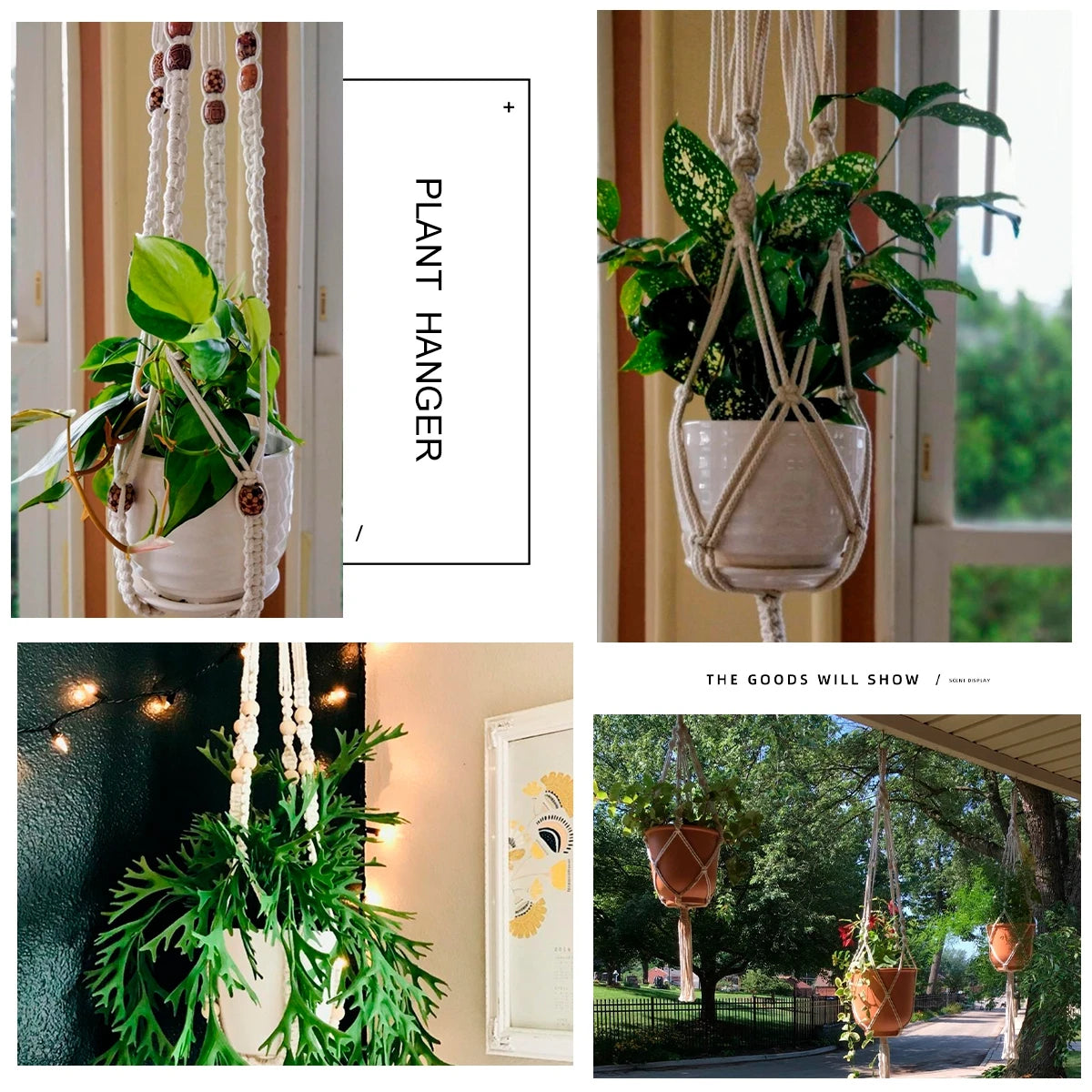 Jardinière en macramé bleu profond accrochée au mur