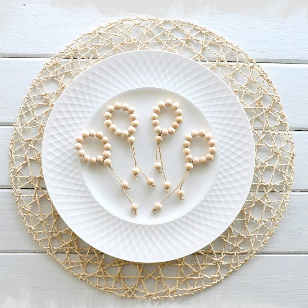 Ensemble de 4 ronds de serviette en bois pour décoration de table