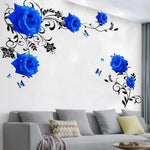 Autocollant mural rose bleue PVC amovible décoration salon