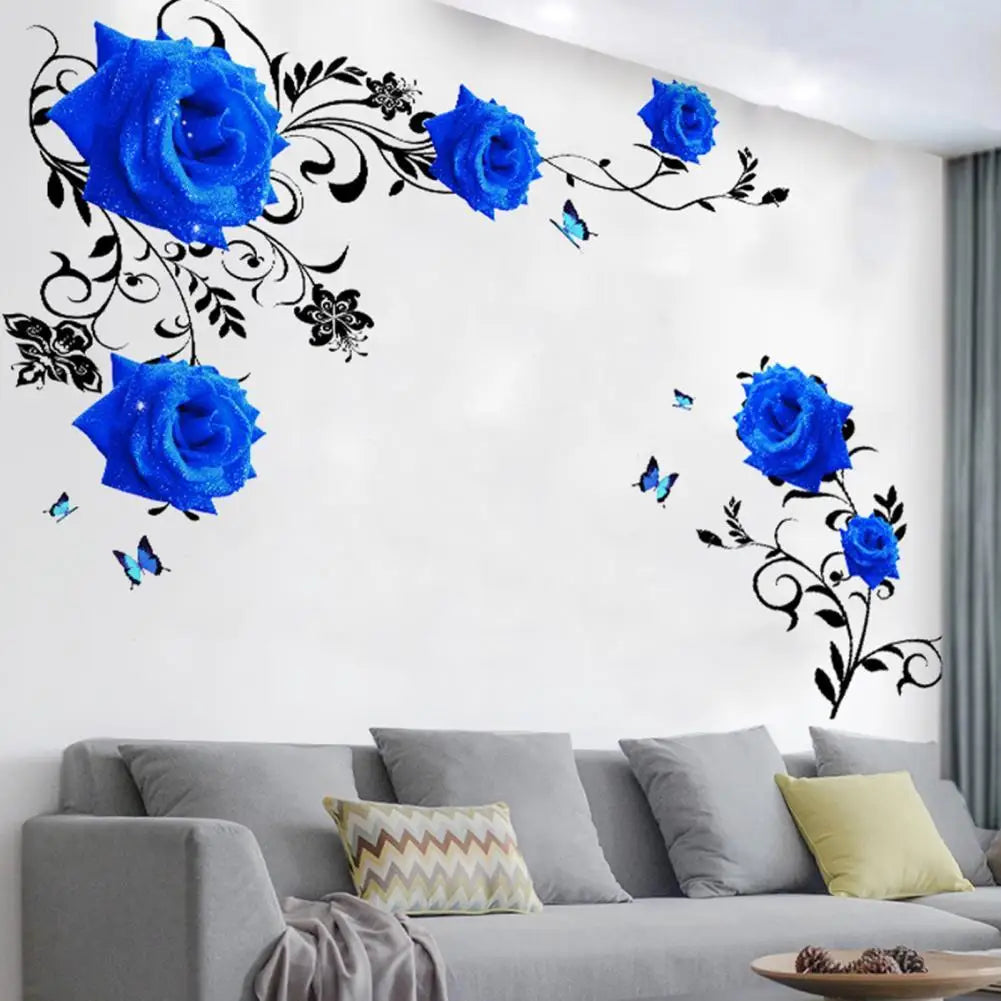 Autocollant mural rose bleue PVC amovible décoration salon