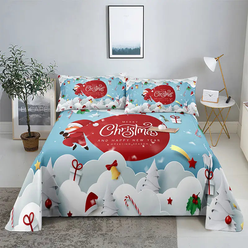 Parure de lit Noël dans une chambre décorée pour les fêtes