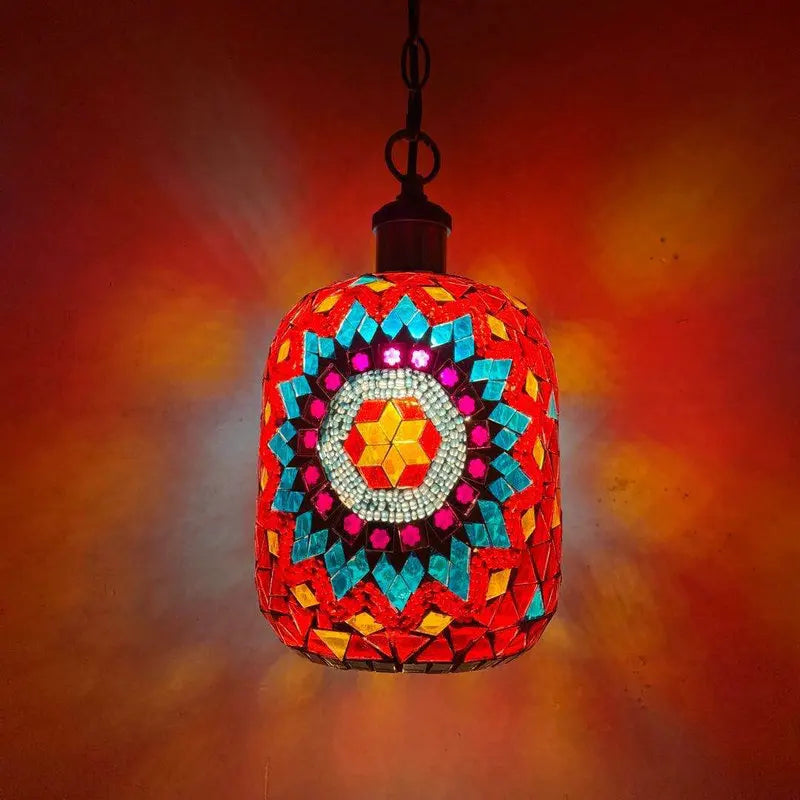 Lampe de chevet bohème turque en verre mosaïque bleu