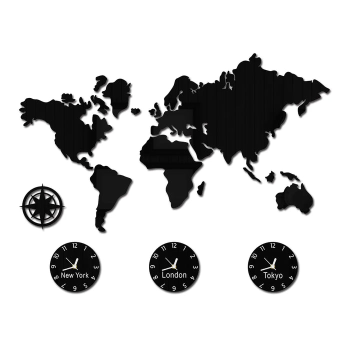 Horloge murale carte du monde design moderne en noir