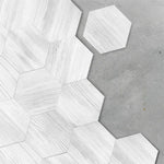 Papier peint hexagonal bois adhésif pour décoration chambre blanc et bois