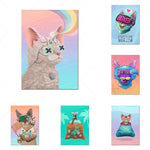Une collection d'illustrations colorées et fantaisistes mettant en scène des chats dans des poses amusantes et expressives.
