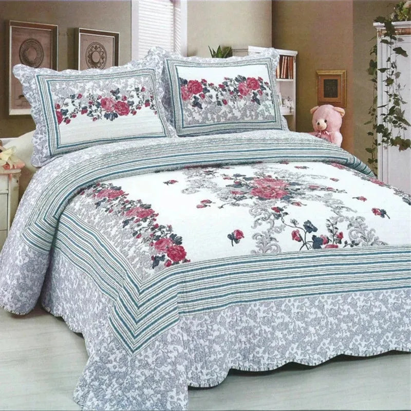 Ensemble couvre-lit matelassé 100% coton patchwork rouge