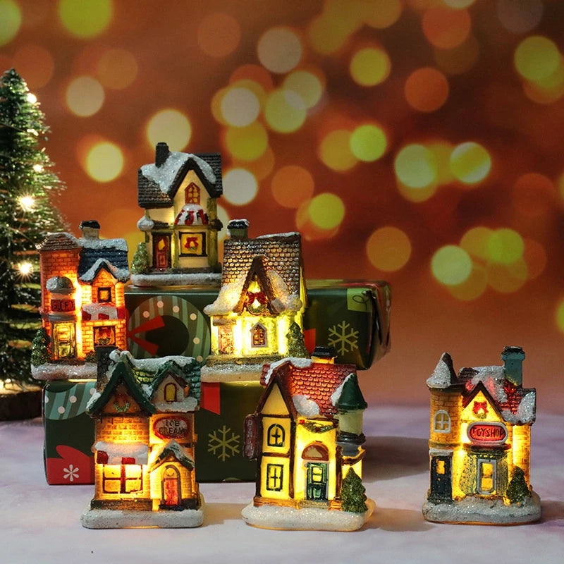 Décorations lumineuses de Noël pour maison en résine avec lumière LED