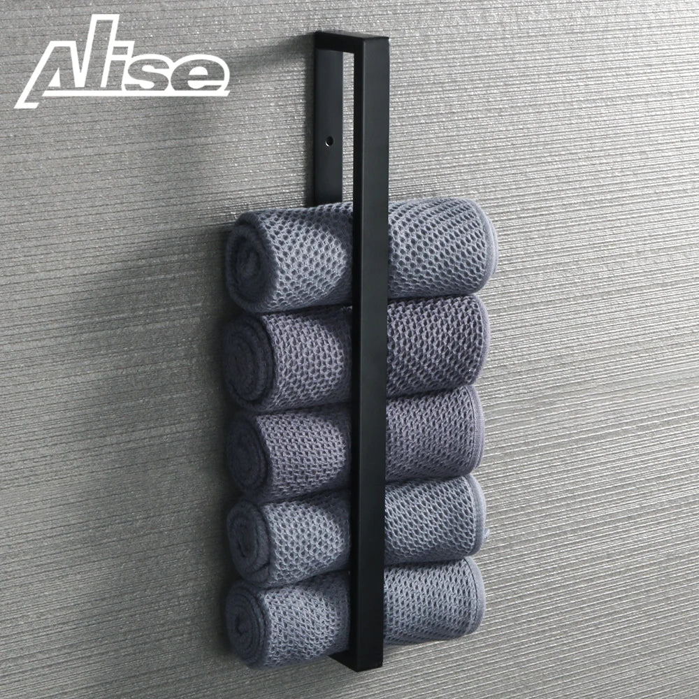 Porte-serviettes mural noir en acier inoxydable pour salle de bain