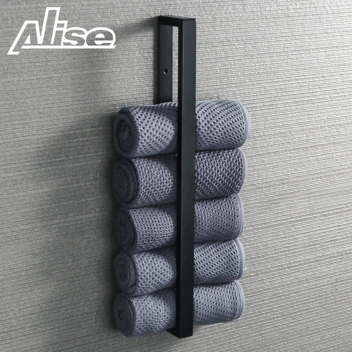 Porte-serviettes mural noir en acier inoxydable pour salle de bain
