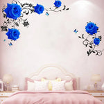 Autocollant mural fleur rose bleue sur mur blanc