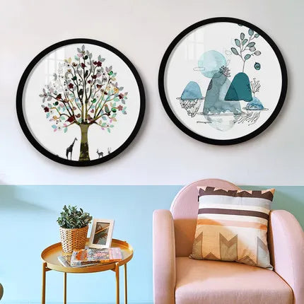 Cadre photo rond mural bois 10 pouces