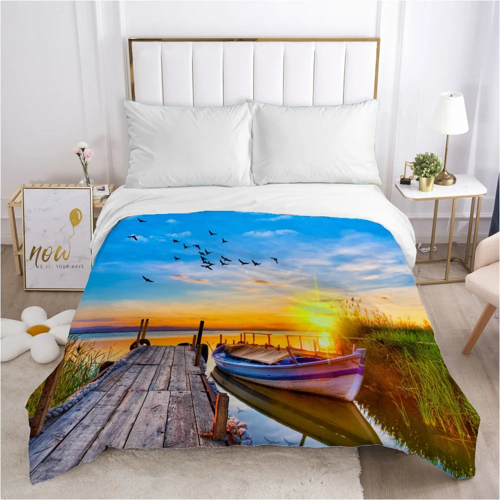 Housse de couette paysage dans une chambre décorée
