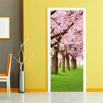Sticker mural 3D sur une porte de chambre avec theme paysage