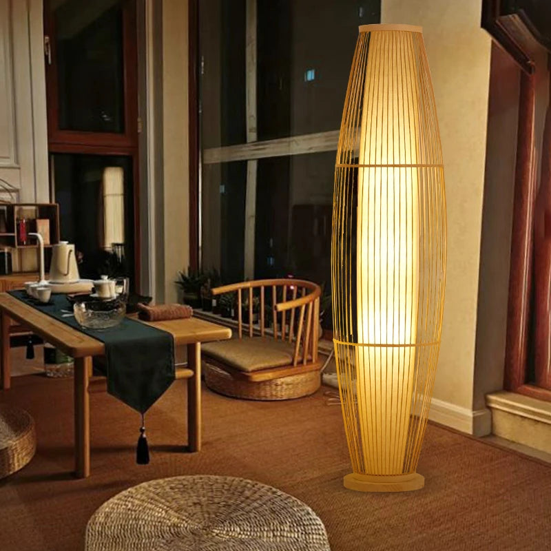 Lampe de chevet en bambou design nordique abat-jour blanc