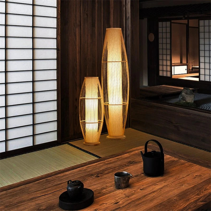 Lampe de chevet en bambou design nordique abat-jour vert
