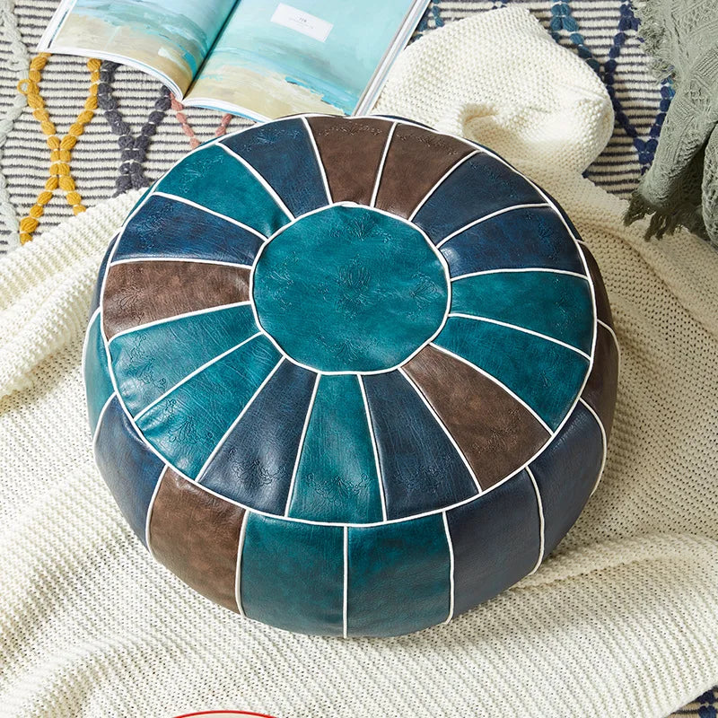 Pouf marocain en cuir PU bleu marine
