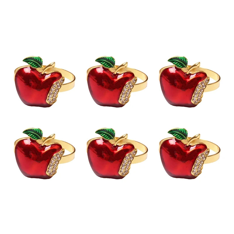 Ronds de serviette pomme rouge avec strass pour Noël
