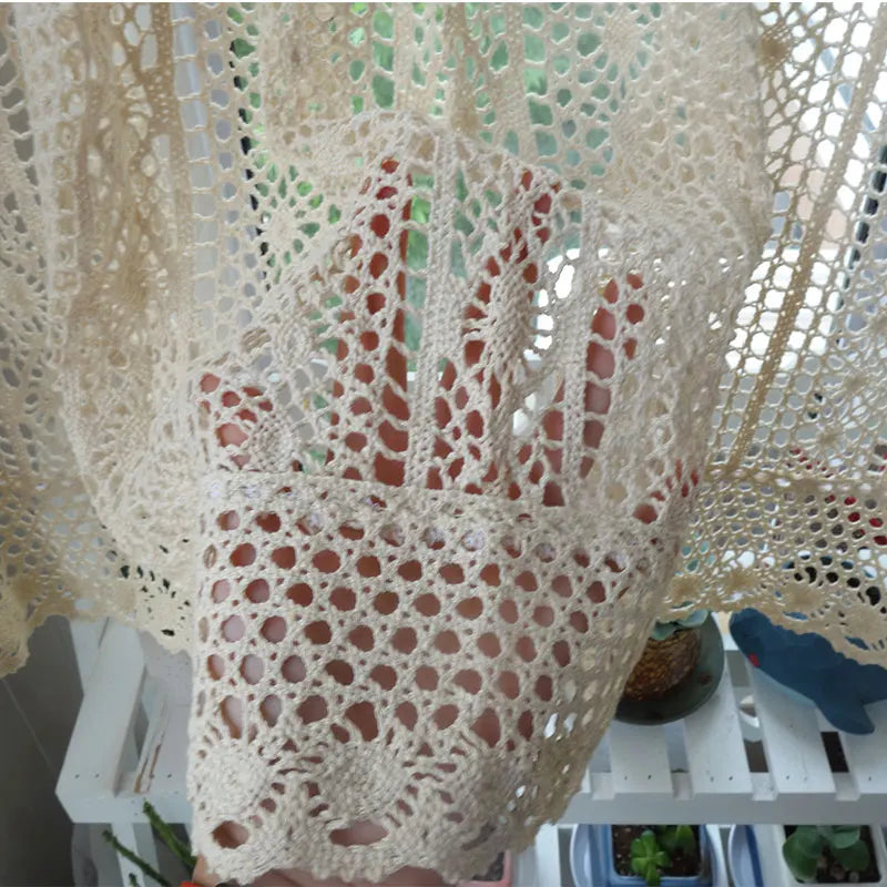 Shabby chic short cotton crochet curtains for the living room and kitchen