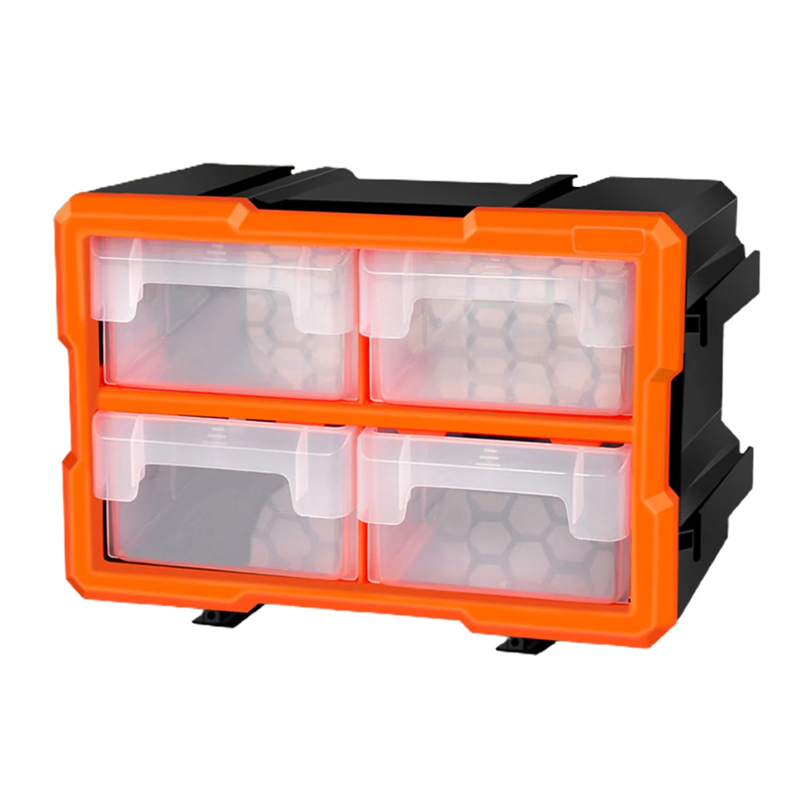 Boîte de rangement outils en plastique rouge avec vis et boulons à l'intérieur