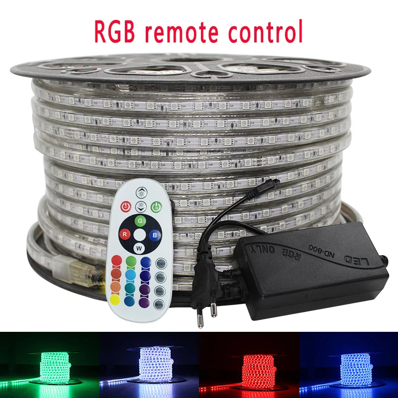Ruban LED flexible 220V installé sous une étagère de salon