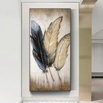 Détail de l'impression sur toile à motifs de plumes