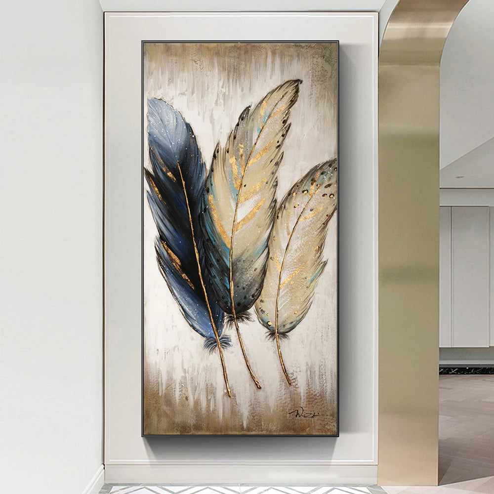 Détail de l'impression sur toile à motifs de plumes