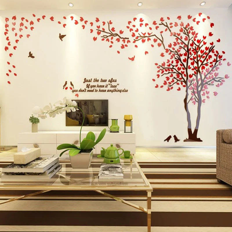 Autocollant mural arbre des amoureux acrylique 3D blanc