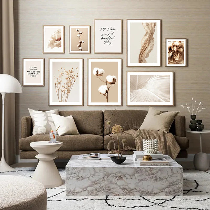 Tableau fleurs boho vintage sur toile pour décoration chambre - motifs floraux détaillés