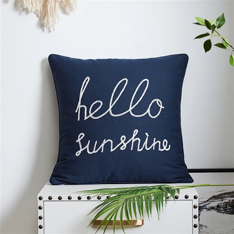 Housse coussin bleu nuit motif étoile de mer vue de face