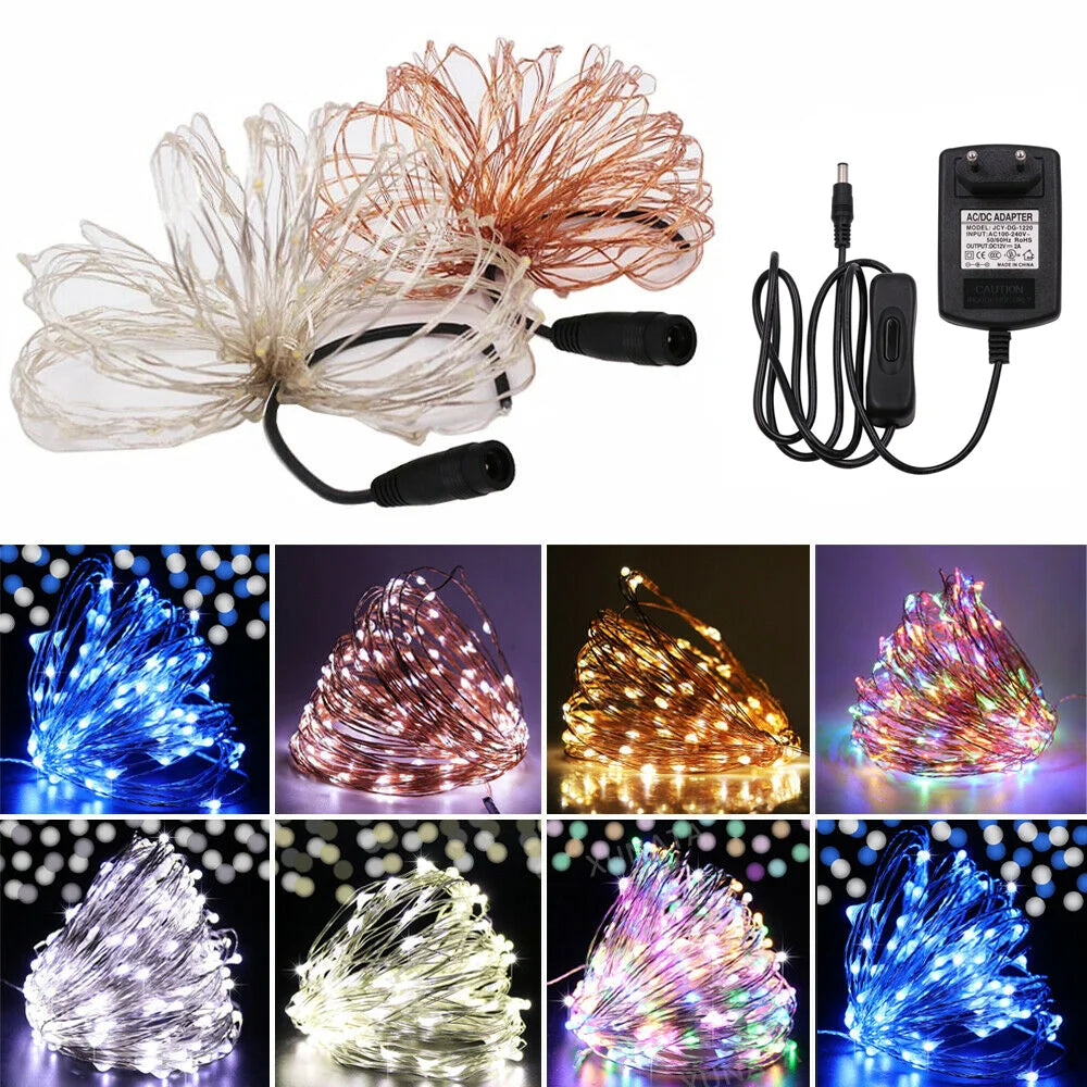 Guirlande LED étanche IP65 illuminant une clôture de jardin la nuit