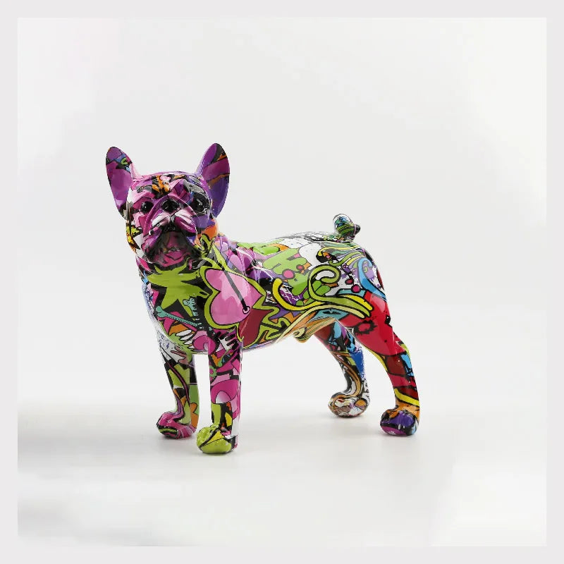 Détails de la statue de bouledogue en résine avec finition peinte