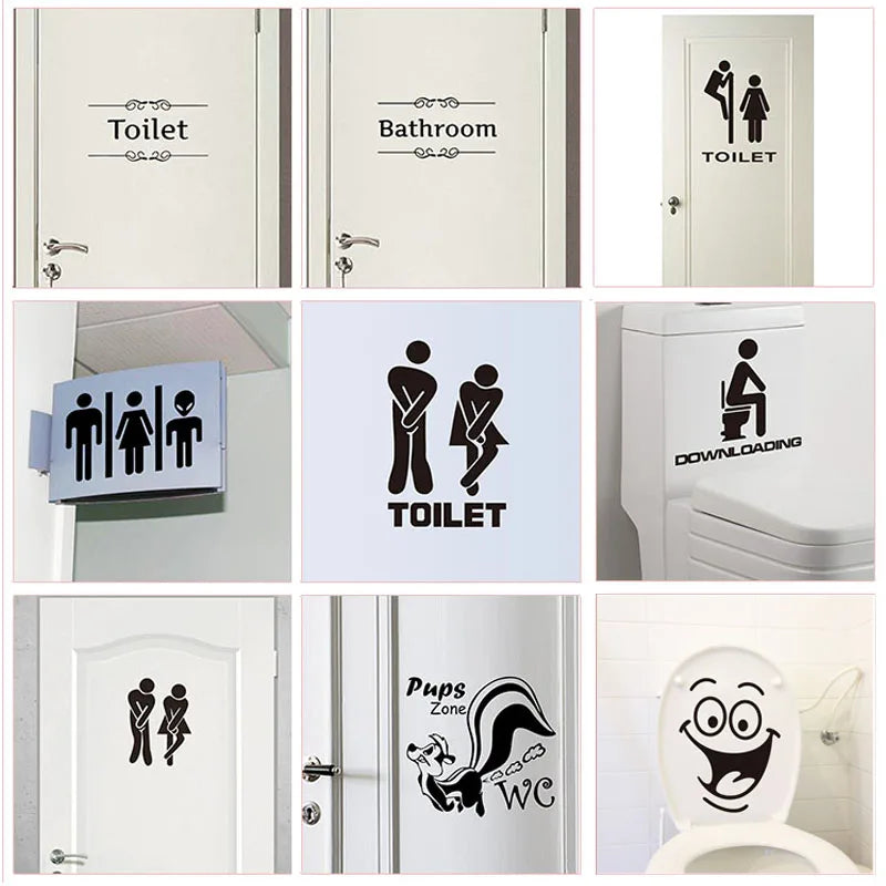 Sticker porte WC humoristique noir sur porte blanche