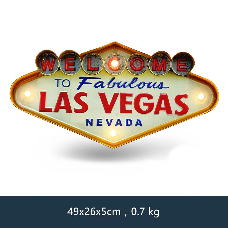 Enseigne lumineuse vintage Las Vegas Welcome jaune