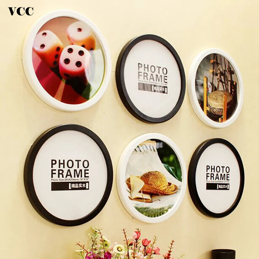 Porte-photo mural rond en bois vue de face