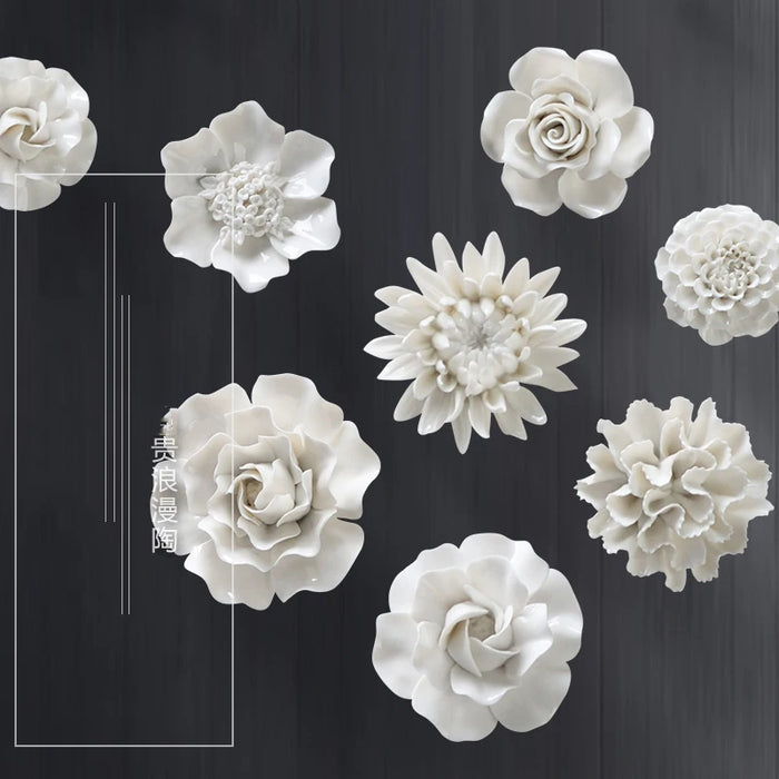 Décoration murale en céramique fleur blanche moderne vue de face