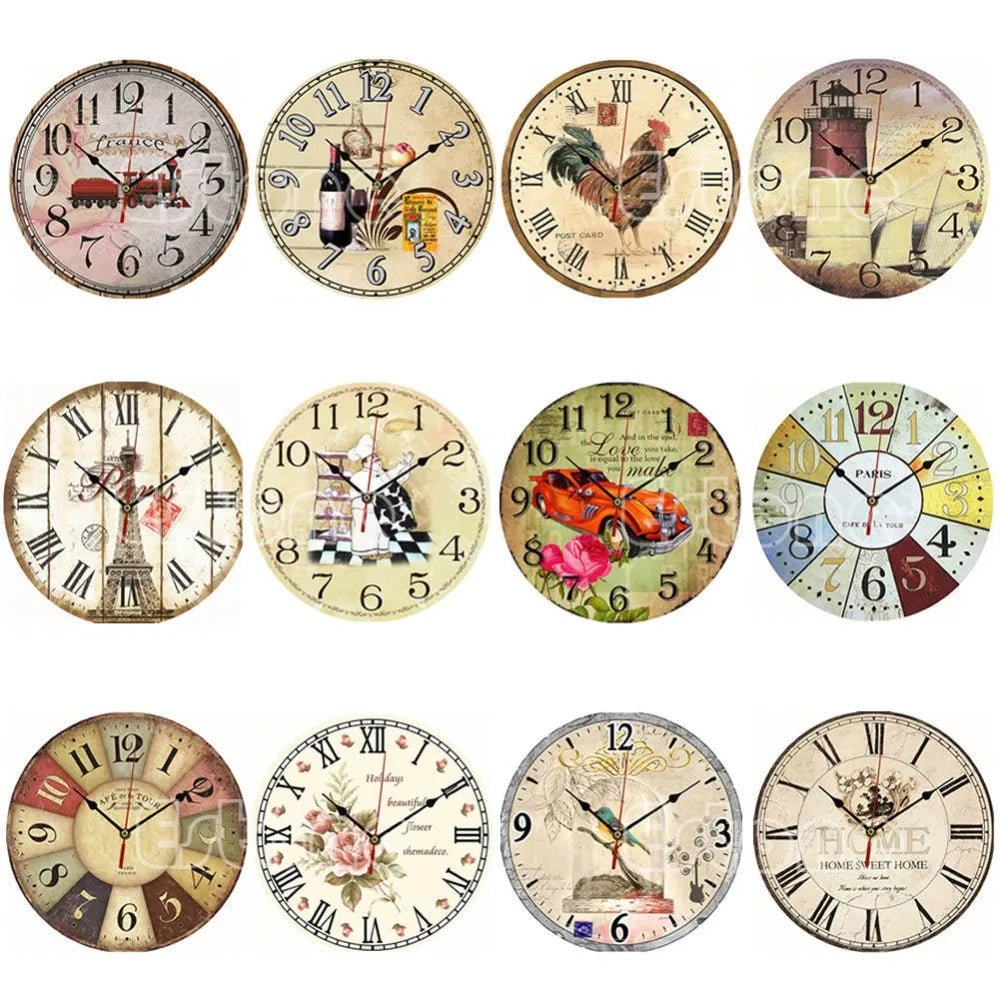 Horloge murale vintage en bois shabby chic pour cuisine rustique